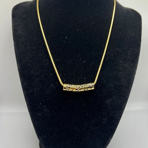 Vintage Joan Rivers Baguette Barrel Black and Gold  Plated Necklace Old New Stock Signed