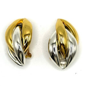 Vintage New Old Stock Vintage 1980's shiny Silver And Gold Classic Statement Clip Earrings