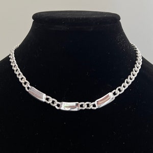 Vintage  Silver Plated Station Cuban Link Necklace