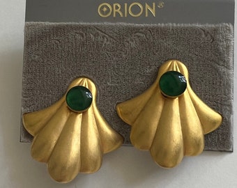 NWOT Orion Vintage Art Deco Matte Goldtone Earrings New Old Stock