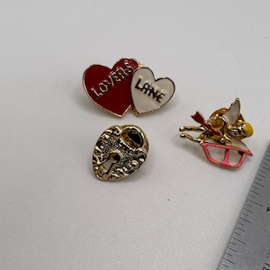 Vintage trio of Valentines tac pins Old New Stock