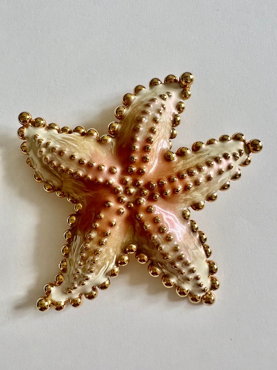 Stunning Vintage  Gold and Ivory Enamel Starfish B