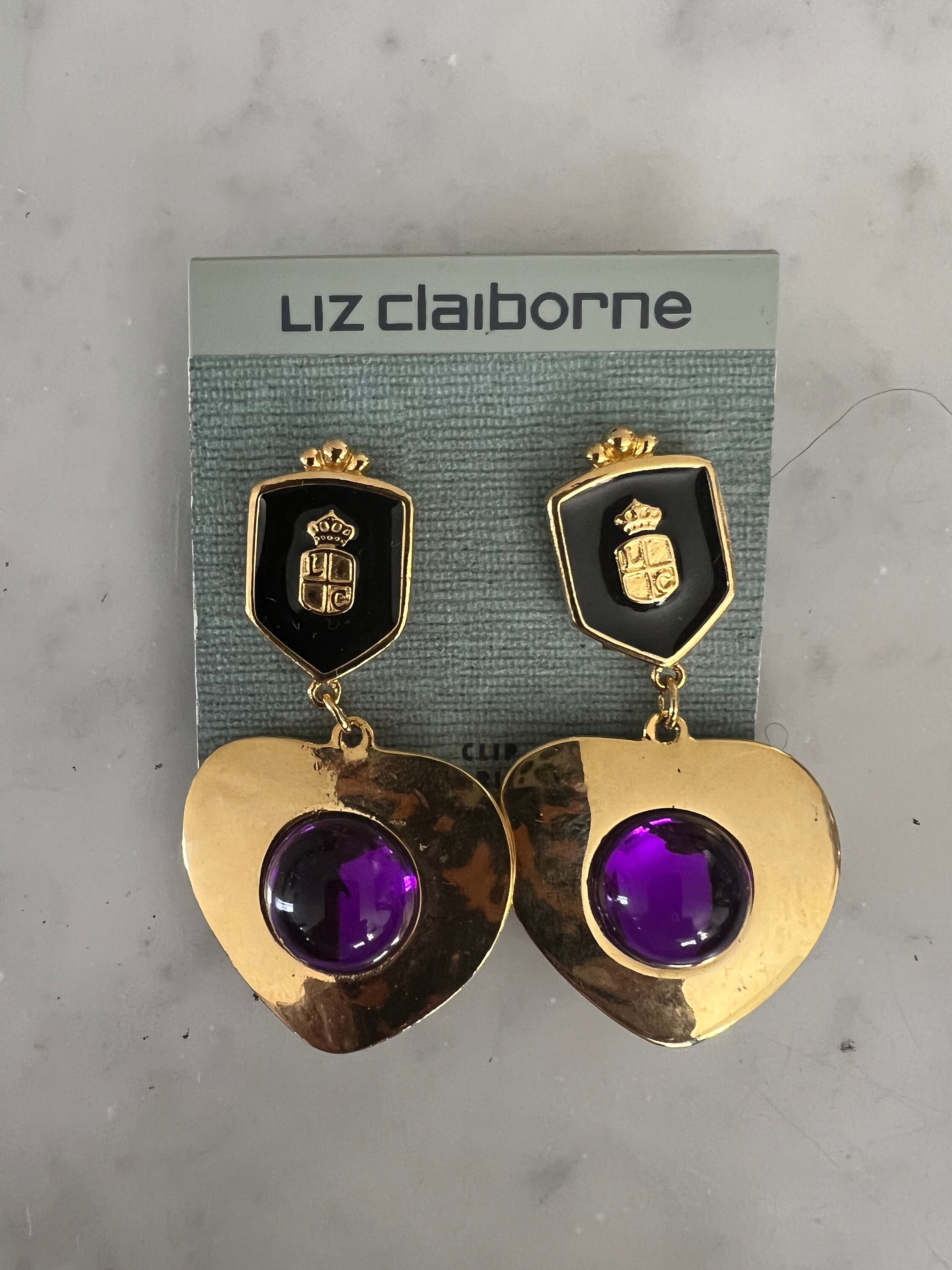 New Old Stock LIZ CLAIBORNE Shiny Gold W Round Pink Purple Lucite