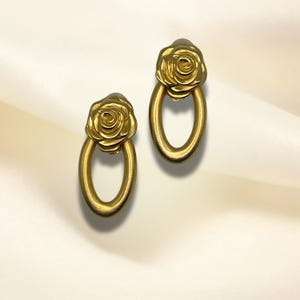 Vintage Givenchy Matte Gold Plated Rose & Hoop Earrings  Signed and Marked