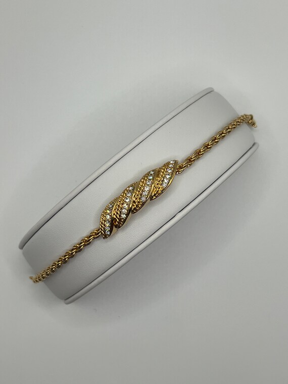Gold and Rhinestone Bracelet Vintage Clear Crysta… - image 6