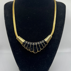 Vintage 1990&#39;s Gold With Black Enamel Modern Classic Statement Collar Necklace