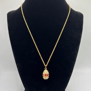 Vintage MM Star Joan Rivers Egg Pendant Necklace with Clear Rhinestones on 18&quot; Gold Tone Chain