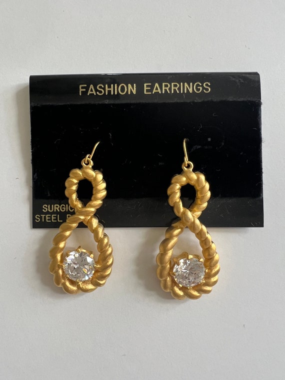 Vintage Twisted Rope Drop Pierced Earrings with a… - image 1