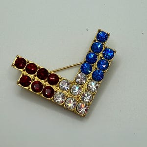 Vintage Rhinestone Patriotic Chevron Crusted Brooch