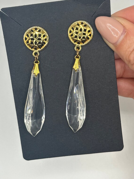 Vintage Gold and crystal Drop earring - image 4