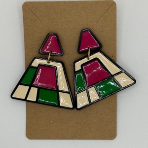 Vintage Mondrian Inspired Artwork Fun Colorful Eye-catching Earrings Large Old New Stock