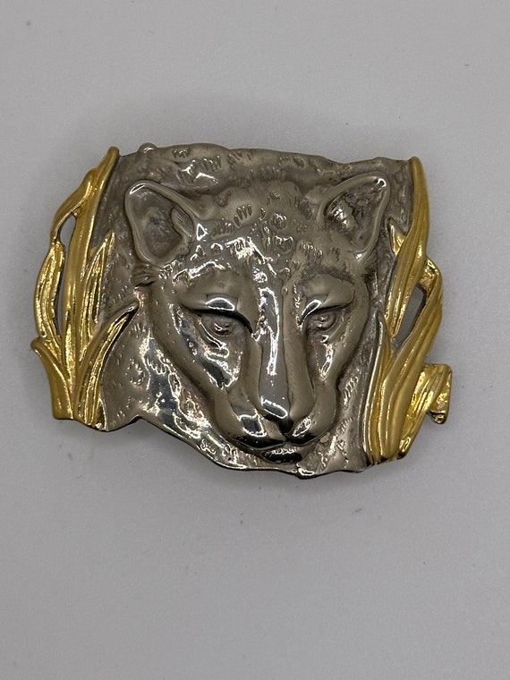 Amazing! Rare French Gold Chetah and Lion head belt Gucci New Black Leather Lion Buckle Belt - Vintage Lux main image 3