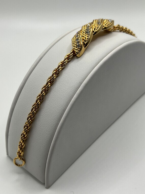 Gold and Rhinestone Bracelet Vintage Clear Crysta… - image 8