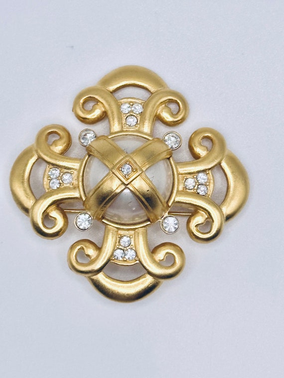 Vintage Pearl and Rhinestone Maltese Cross Brooch