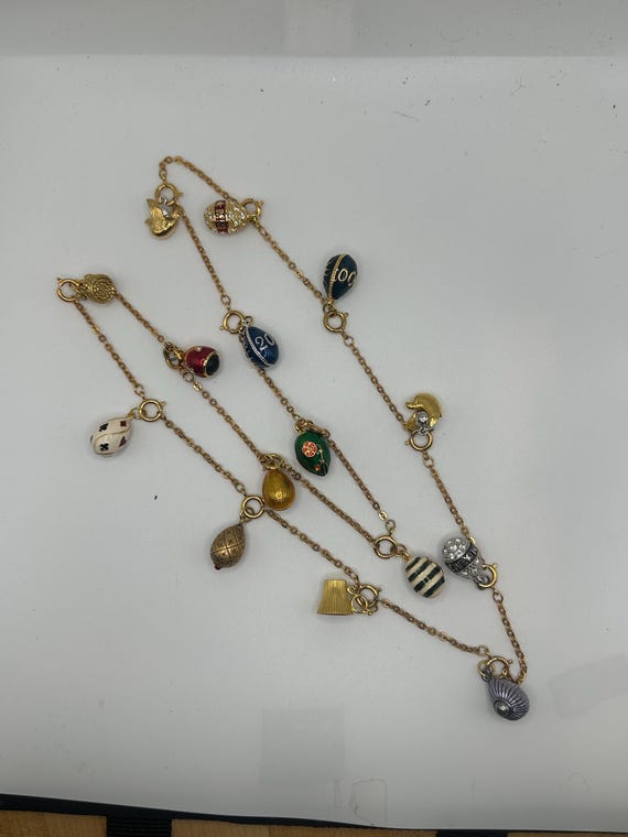 Vintage Joan Rivers Egg Charm Necklace 15 Egg Charms