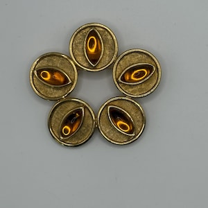 Vintage Gold Plated Amber Cabochon Flower Brooch – 2.5 Inches