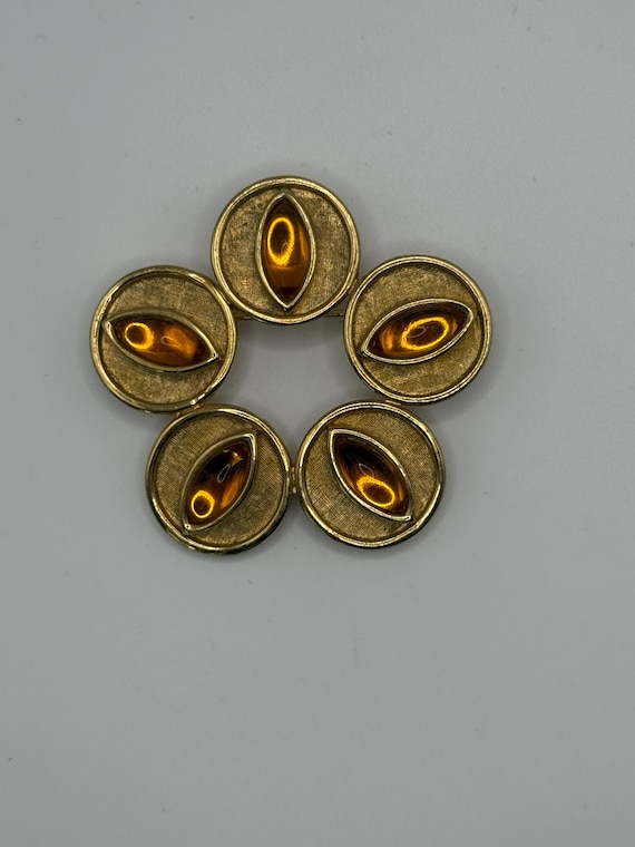 Broche Vintage Fleur Trèfle Avec Cabochon Style Opaline - Couleur Or - Occasion