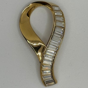 Vintage Signed Swarovski Statement Ribbon Baguette Brooch, Clear Pave Deco Swarovski Crystal Brooch, Swan Signed