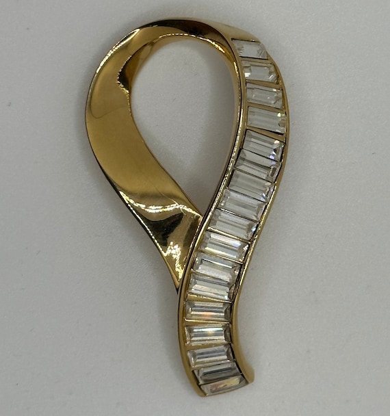 Vintage Signed Swarovski Statement Ribbon Baguette Brooch, Clear Pave Deco Swarovski Crystal Brooch, Swan Signed