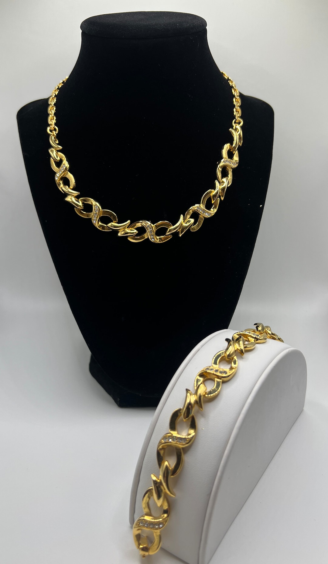 ヴィンテージ ゴールドとクリアラインストーンネックレス ブレスレット