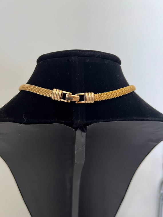 Swarovski Signed Choker Necklace - Gold Tone Mesh… - image 4