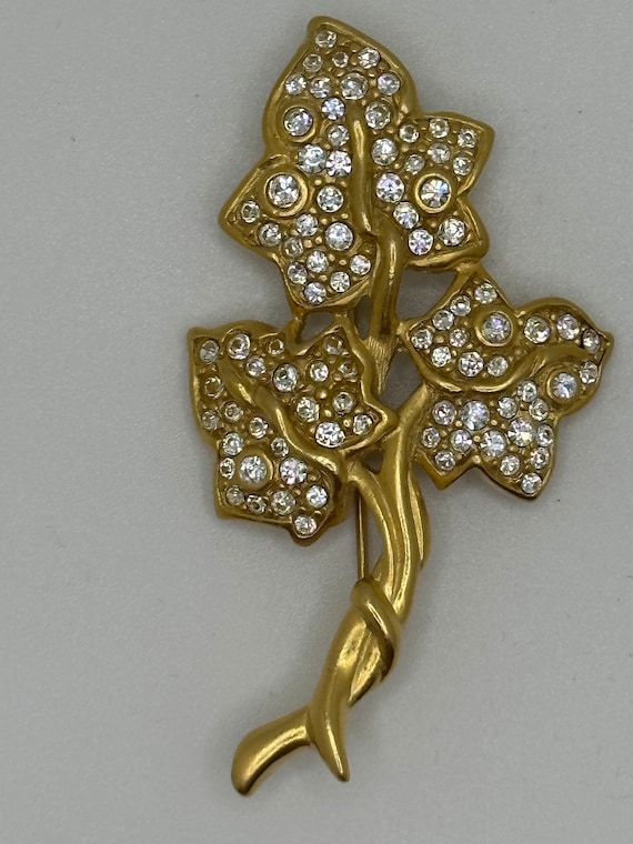 Vintage Swarovski clear crystal gold tone Ivy branch pin metal
