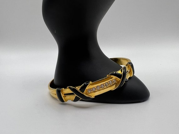 Vintage Art Deco Style Yellow Gold Tone Enameled … - image 1