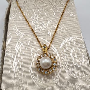 New Old Stock! Vintage Monet Faux Pearl & Rhinestone Necklace – Circa 1960/1970s, Original Box