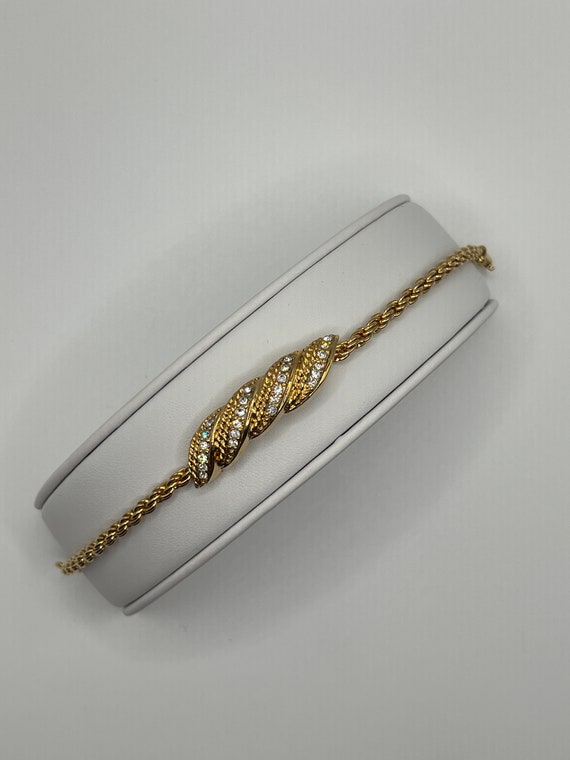 Gold and Rhinestone Bracelet Vintage Clear Crysta… - image 4