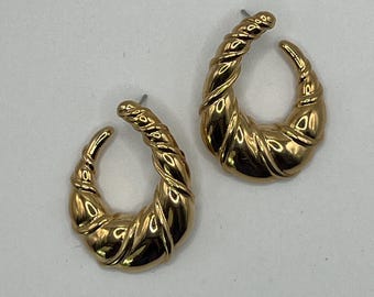 Vintage Napier Gilded Open Hoops Statement Earrings Signed