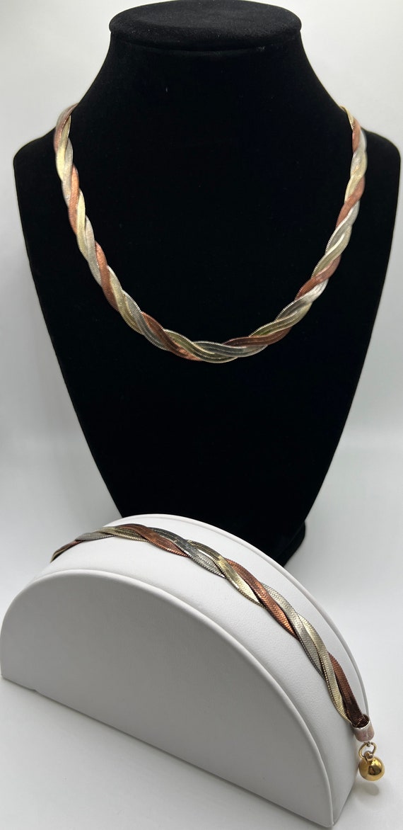 Vintage Braided Herringbone Necklace & Bracelet Se