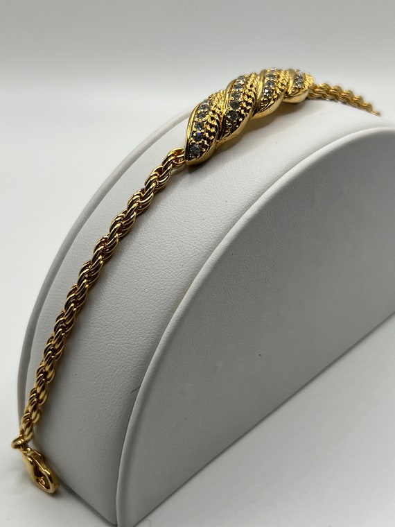 Gold and Rhinestone Bracelet Vintage Clear Crysta… - image 5