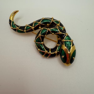 Vintage Emerald Enamel Snake Brooch