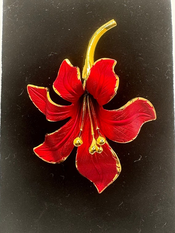 Rare Vintage Cerrito Lily Brooch - Red New Old Sto