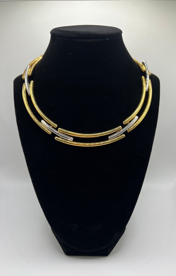 Vintage Two-tone collar necklace Silver tone and g