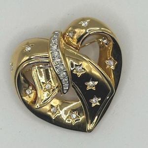 Vintage Heart and Rhinestone Brooch