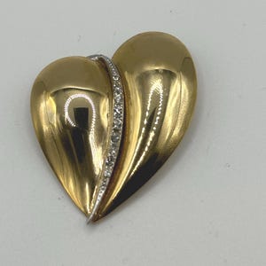 Vintage Gold-Plated Heart Brooch with Channel-Set Rhinestones