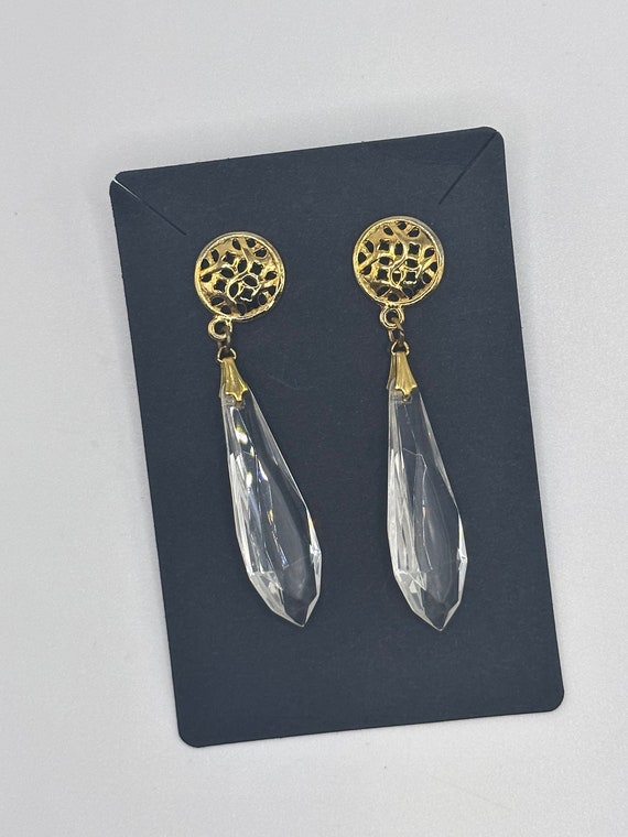 Vintage Gold and crystal Drop earring - image 1