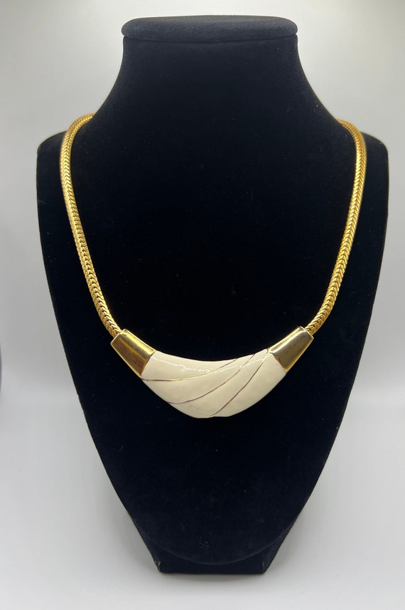 Vintage 1990's Gold With Cream Enamel Modern Class
