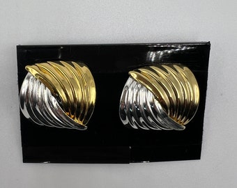 Gold Silber Rechteck durchbohrte Ohrringe Chunky Gold und Silber Geometrische Ohrringe Abstrakte Erklärung Schmuck Jahrgang Bold Stud Federgewicht
