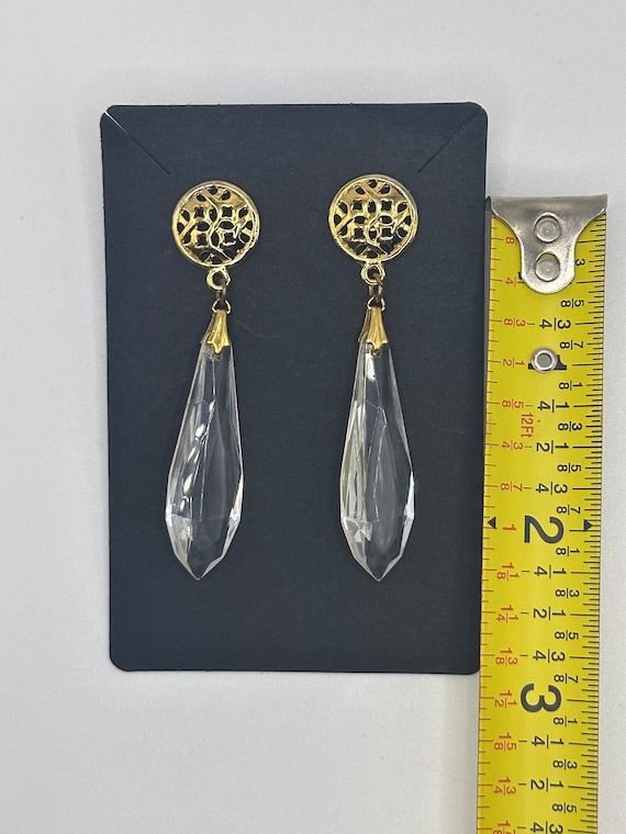 Vintage Gold and crystal Drop earring - image 2