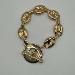 Vintage Gold Plated Bottle Link Toggle Bracelet 8”