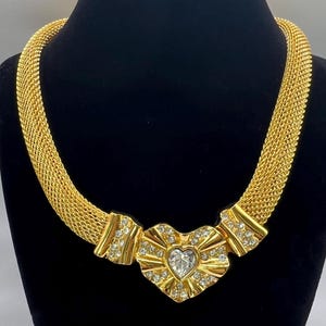 Stunning Vintage 1980s Signed Givenchy Gold-Tone Mesh Chain Collar Necklace