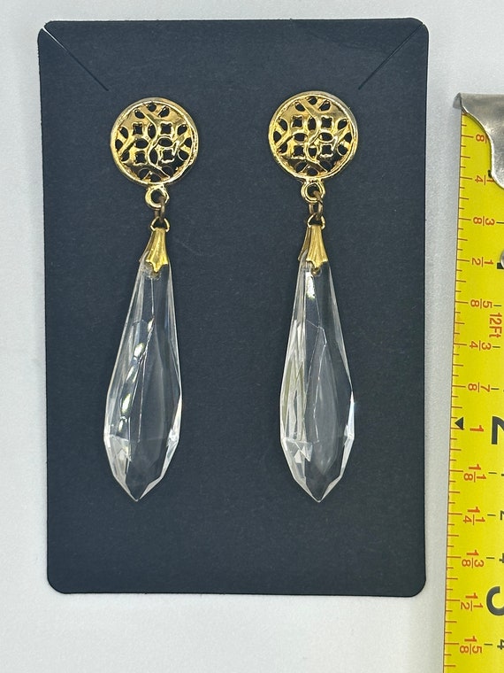 Vintage Gold and crystal Drop earring - image 3