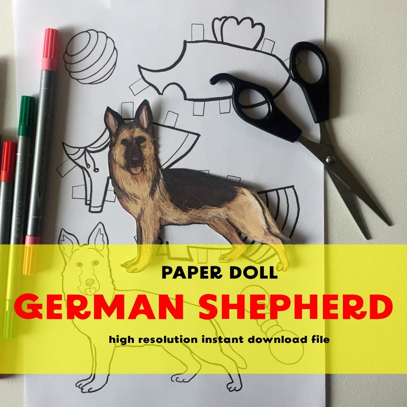 German Shepherd PRINTABLE DIGITAL Paper Doll Kit for Creative Etsy German Shepherd PRINTABLE DIGITAL Paper Doll Kit for Creative Etsy