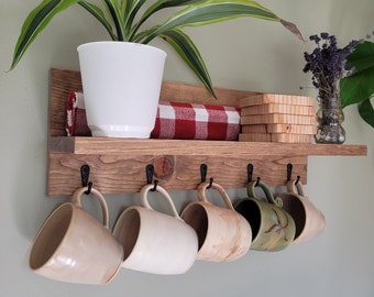 Floating Coffee shelf with cup hooks