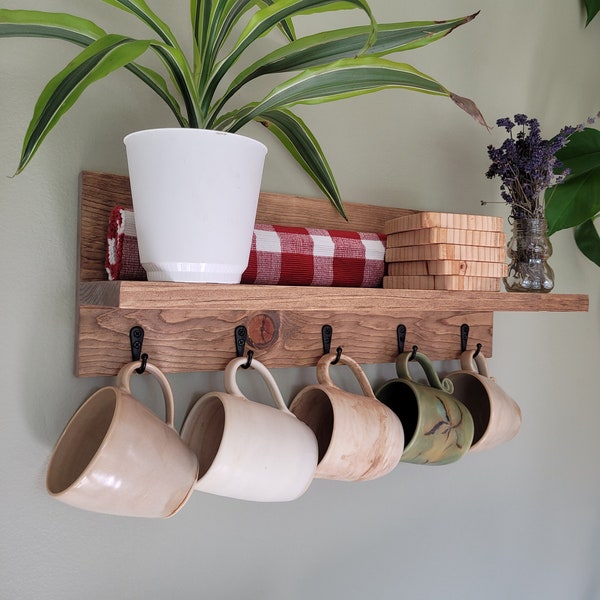 Floating Coffee shelf with cup hooks