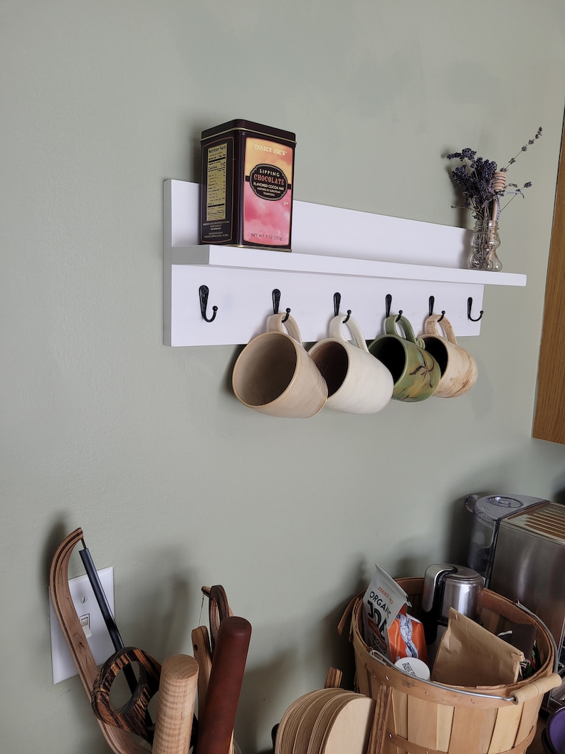 Floating Coffee Shelf With Cup Hooks/ Shallow Shelf Etsy