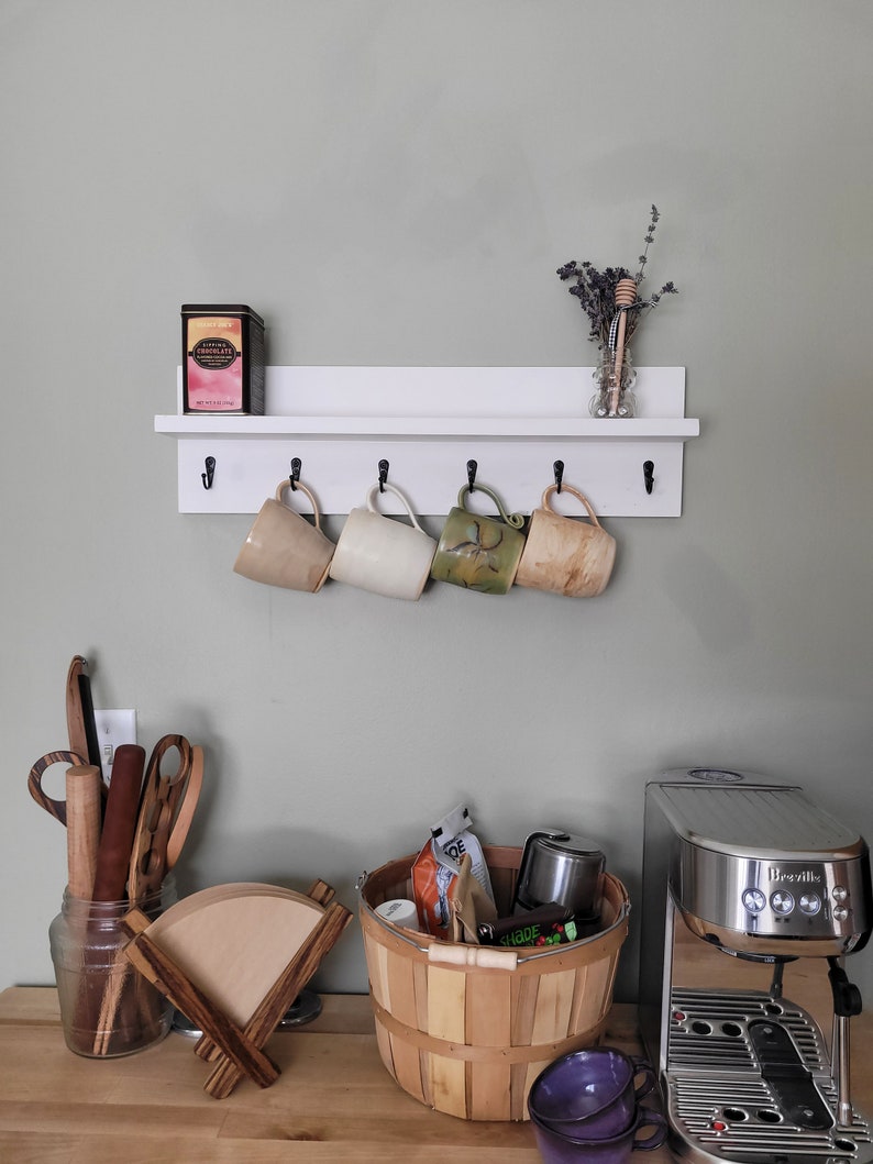 Floating Coffee Shelf With Cup Hooks/ Shallow Shelf Etsy