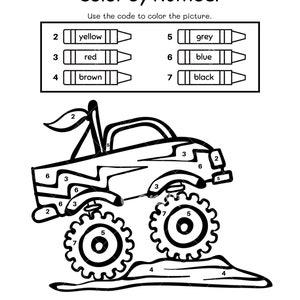 Monster Truck Color by Number Sheets (PDF) - Etsy